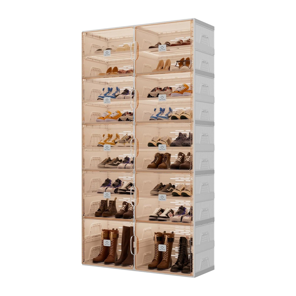 Foldable Shoe Rack Organizer for Entryway with Clear Magnetic Doors - Large C...