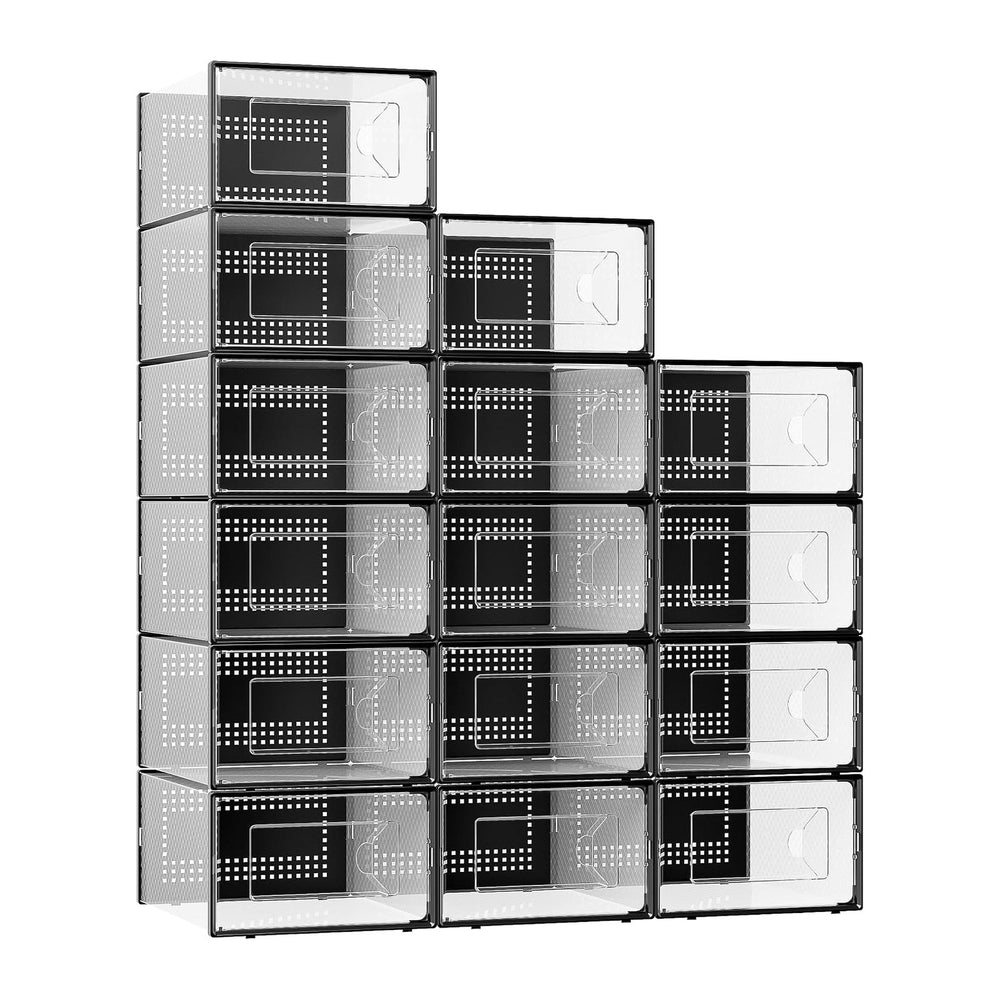 Foluck X-Large 15 Pack Shoe Storage Organizer Box Clear Plastic Stackable