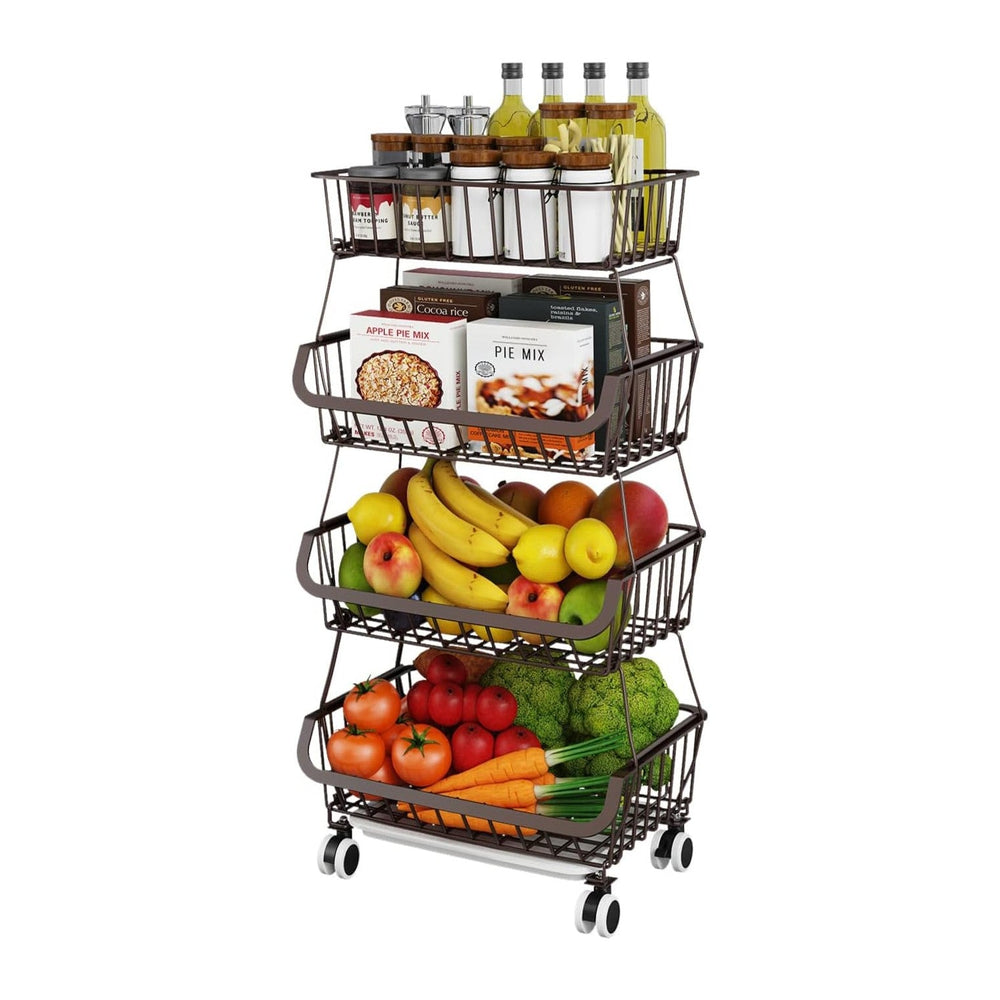 Fruit Vegetable Storage Basket for Kitchen - 4 Tier Stackable Metal Wire Bask...