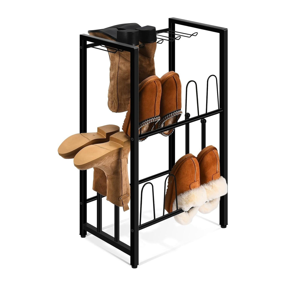 GADFISH Free Standing Shoe Racks, Vertical Boot Rack, Black Metal Boot Storag...