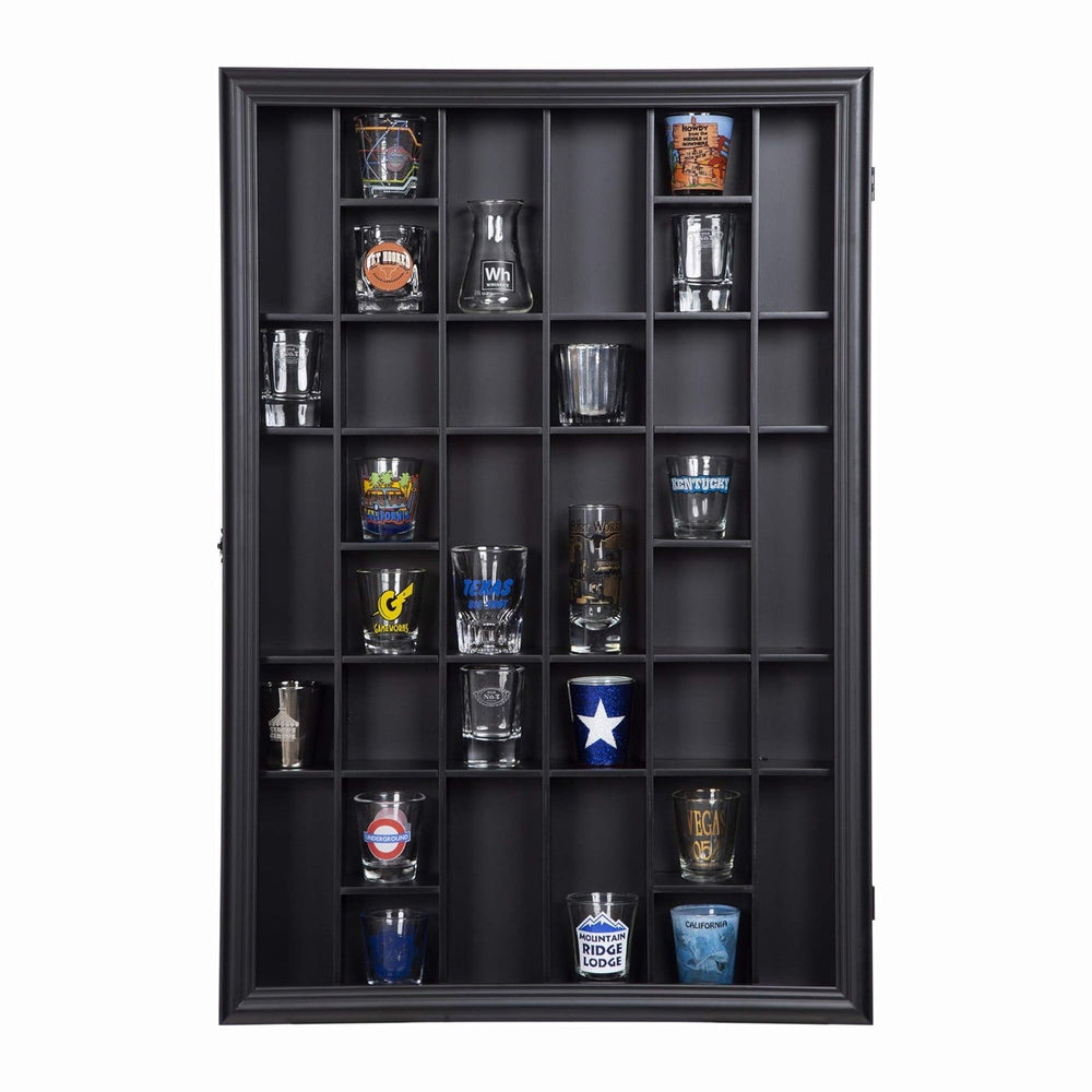 Gallery Solutions - Black Wall-Mounted - Curio & Shot Glass Display Case ...