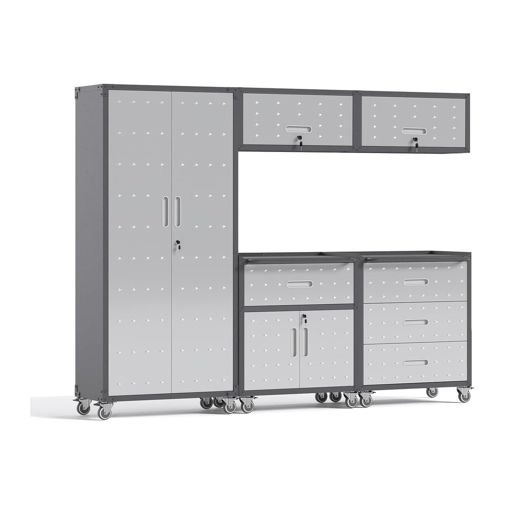 Garage Storage Cabinets System 5PCS Workshop Set with Drawers Locking Heavy D...