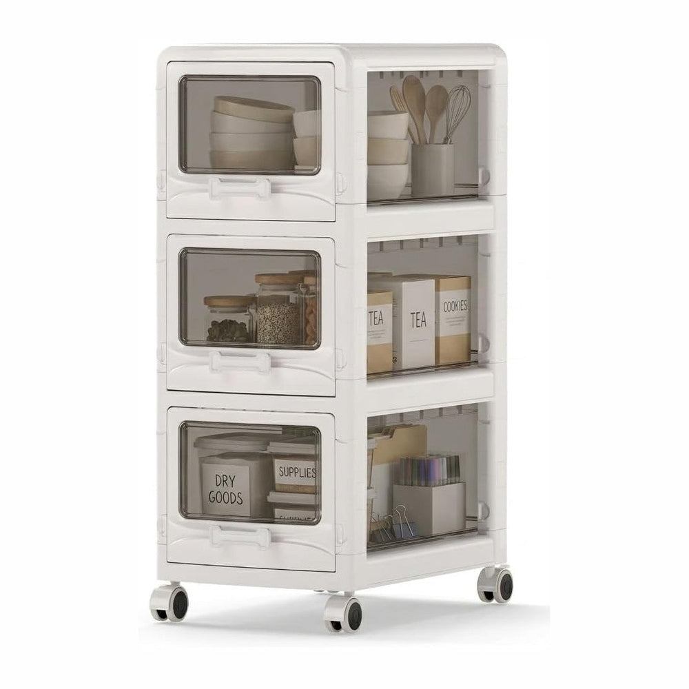 Giantex 3-Tier Rolling Storage Cart, Utility Cart with 3 Drawers & Lockab...