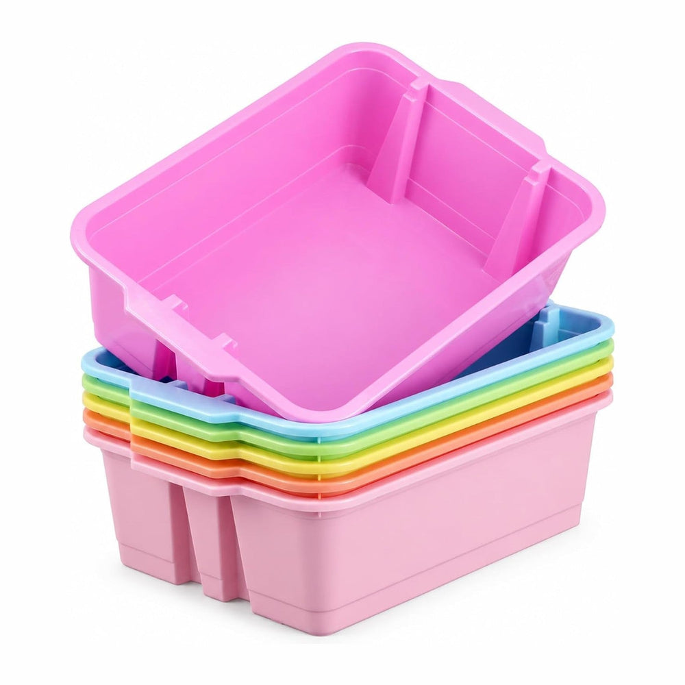 gisgfim 6 Pack Classroom Stacking Bins Stackable Plastic Book Bin Durable Sto...