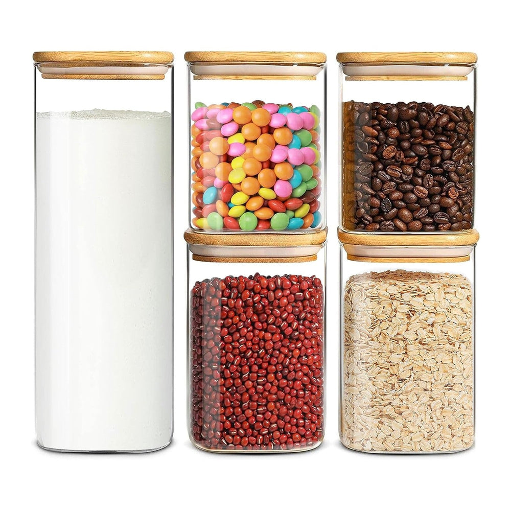 Glass Storage Containers with Airtight Bamboo Lids Muti Size Set of 5,Pantry ...