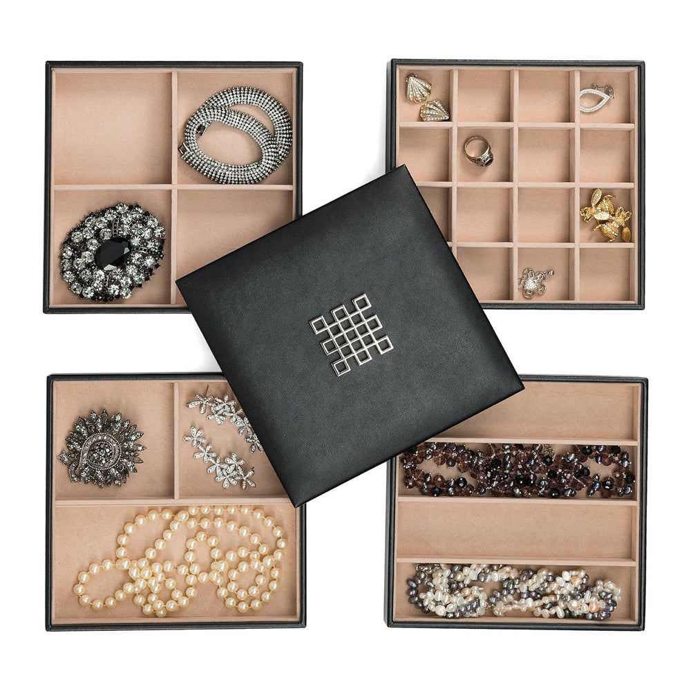 Glenor Co Jewelry Organizer Tray - 4 Stackable Trays & Lid with Mirror - ...