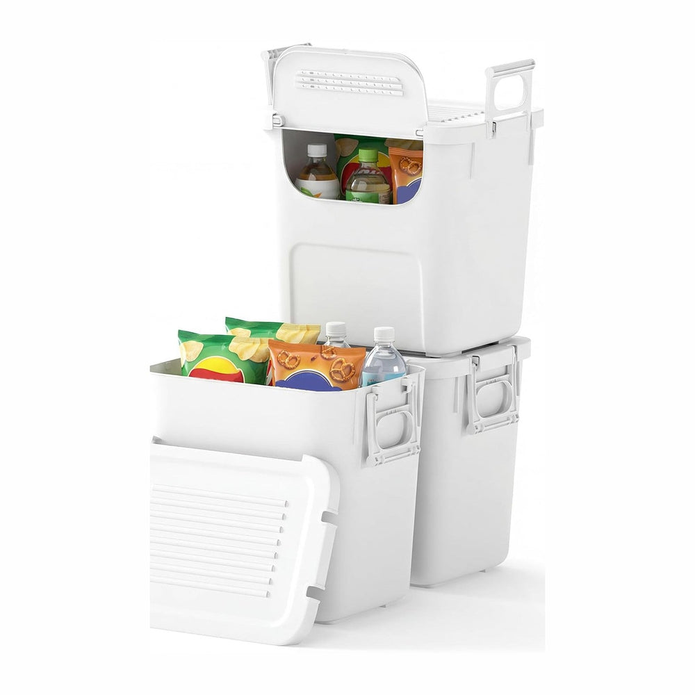 GOFLAME 3 Pack Plastic Storage Bins, 32QT Stackable Storage Containers with R...