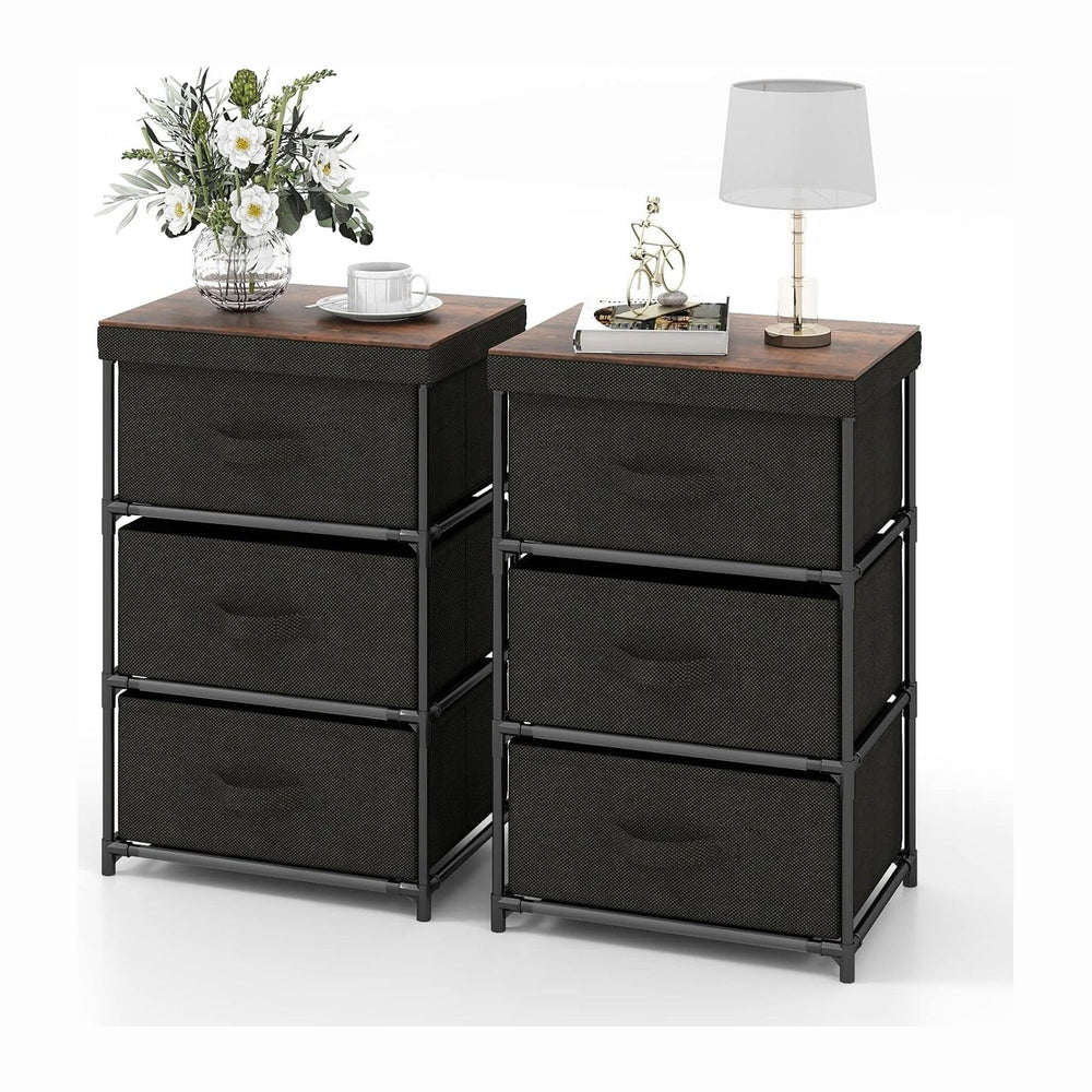 GOFLAME Fabric Dresser Set of 2 with 3 Drawers, Nightstand for Bedroom, Bedsi...