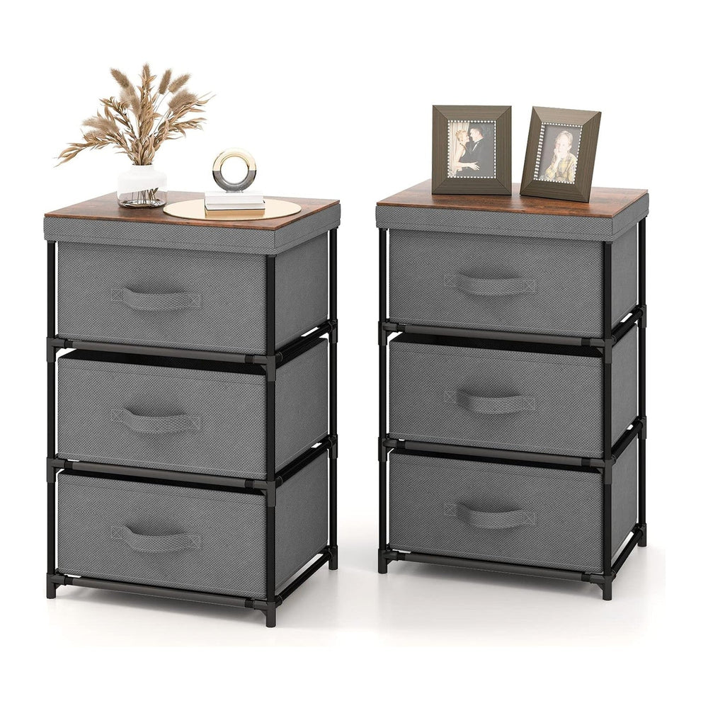 GOFLAME Fabric Dresser Set of 2 with 3 Drawers, Nightstand for Bedroom, Bedsi...
