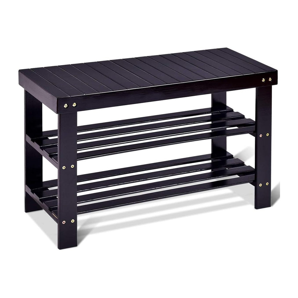 GOFLAME Shoe Bench Rack, 2-Tier Bamboo Seat Storage Shelf, Free Standing Shoe...