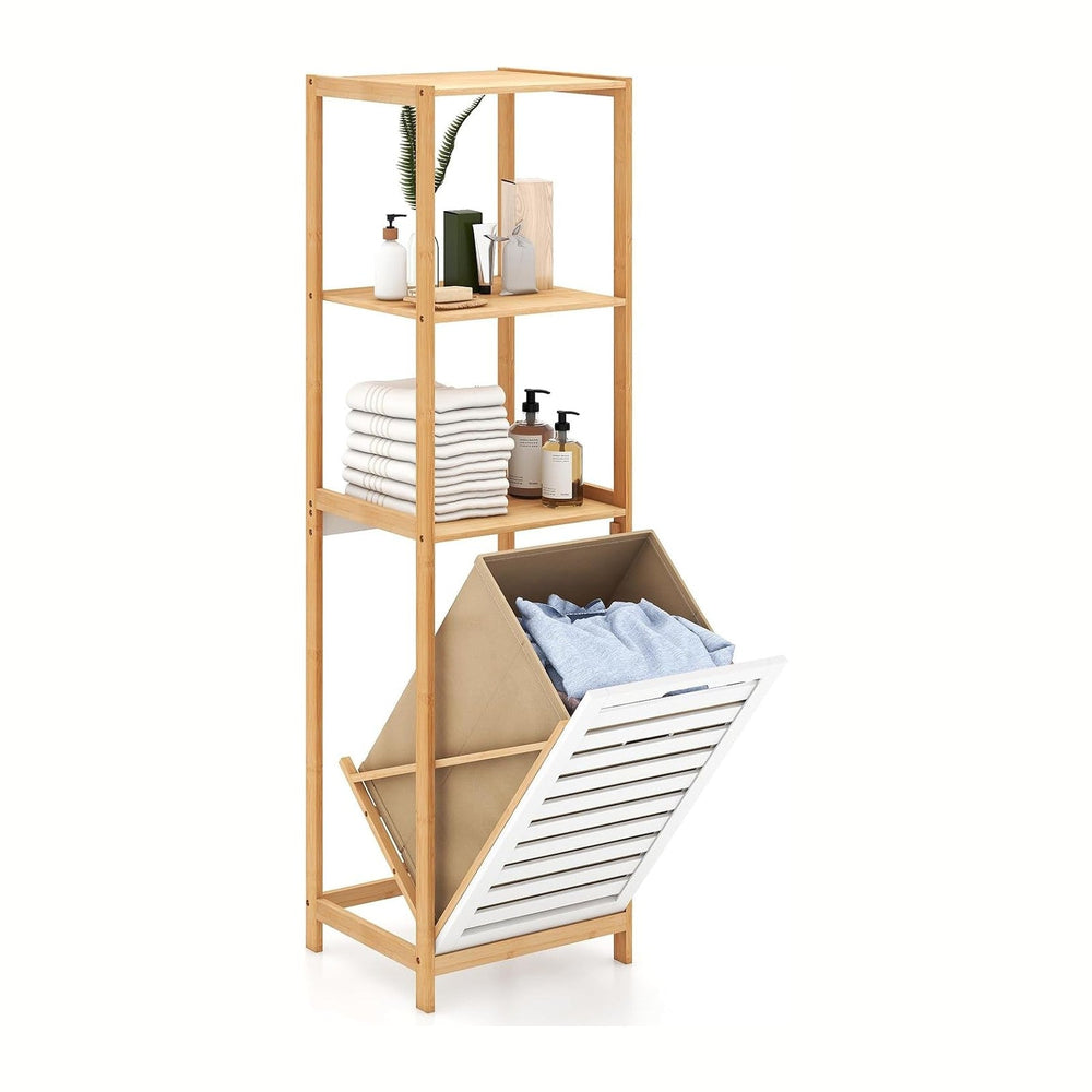 GOFLAME Tilt Out Laundry Hamper with 3-Tier Storage Shelves, 51” Tall Bathroo...