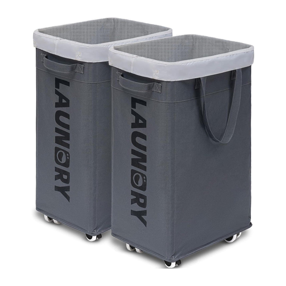 Goodpick 2-Pack Laundry Basket with Wheels & Wash Bag, Hamper for Dorm, 75L