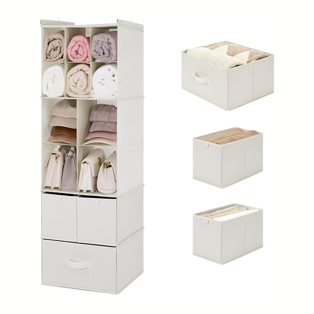 GRANNY SAYS Hanging Closet Organizer, 3 Drawers, 6 Shelves, Beige
