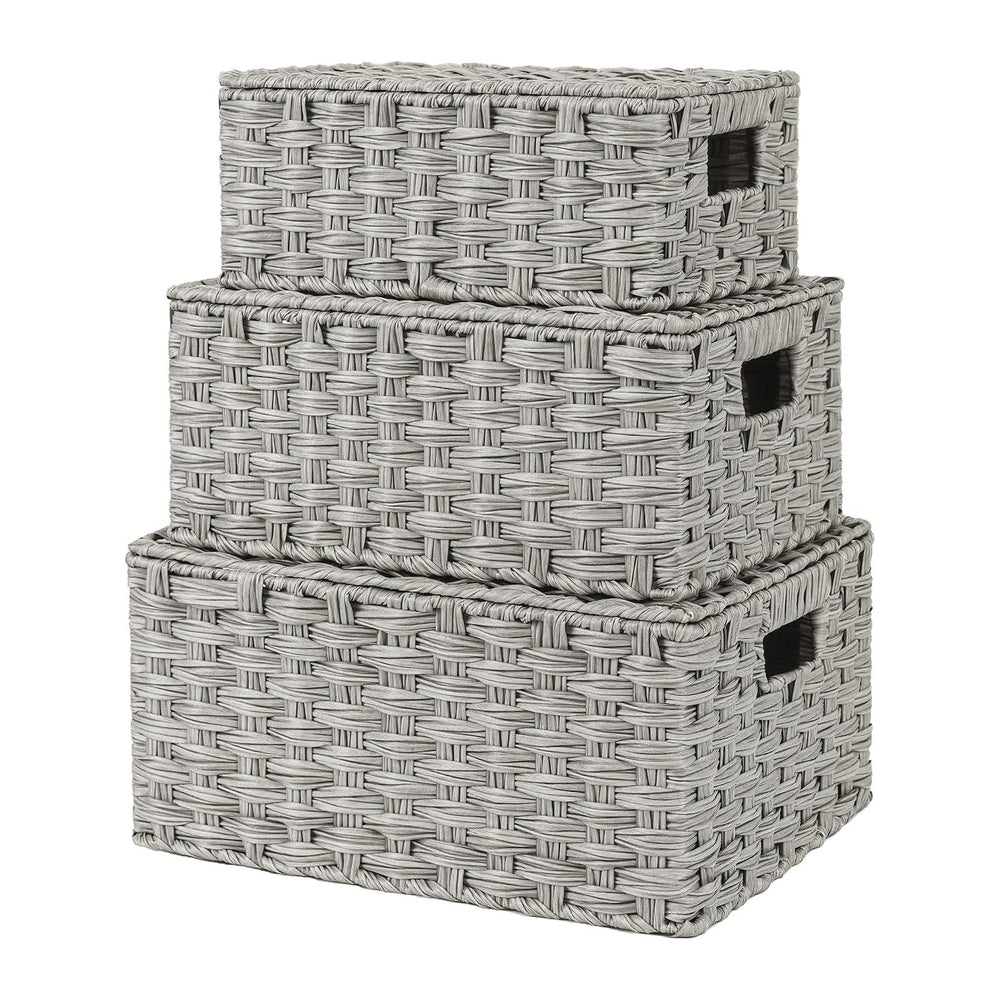 GRANNY SAYS Wicker Basket with Lid, Wicker Storage Baskets for Shelves