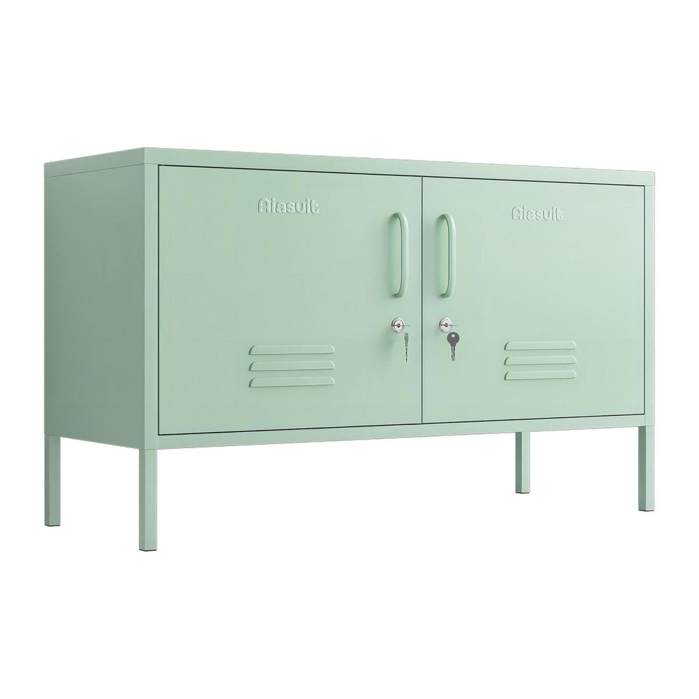 Green 2-Door Wide Lockable Metal Storage Cabinet, TV Stand & Media Consol...
