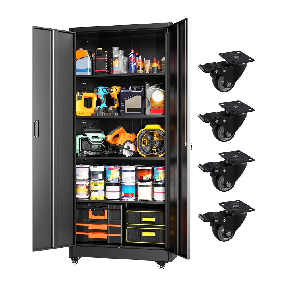 Greenvelly Metal Garage Storage Cabinet with 4 Swivel Wheels, 73" Black ...