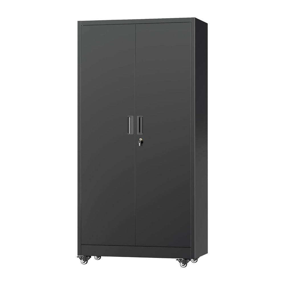 Greenvelly Metal Garage Storage Cabinet with 4 Swivel Wheels, 73" Black ...