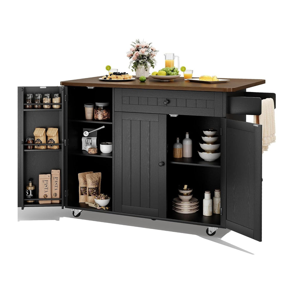GRUSIGN 41.7" Rolling Kitchen Island Cart with Drop Leaf Storage, Black