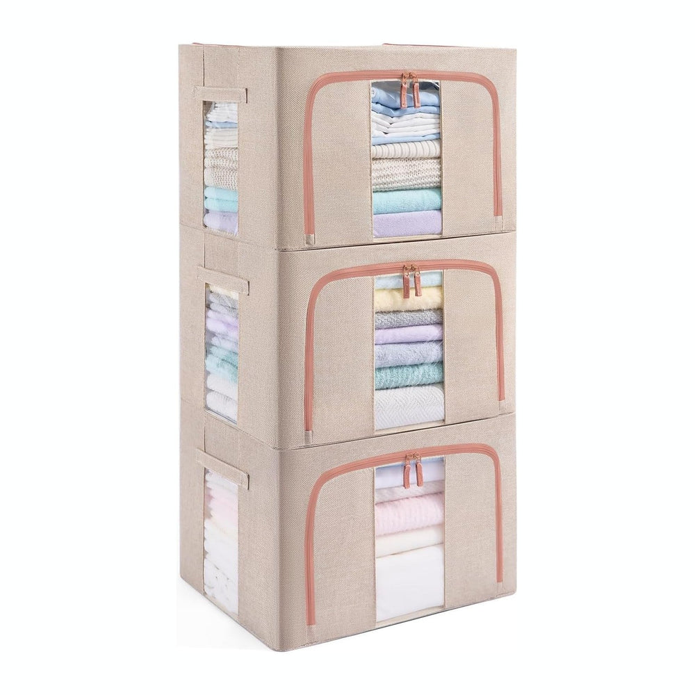 GuliPostan 3 Pack 100L Stackable Clothes Storage Bins with Metal Frame Handle...