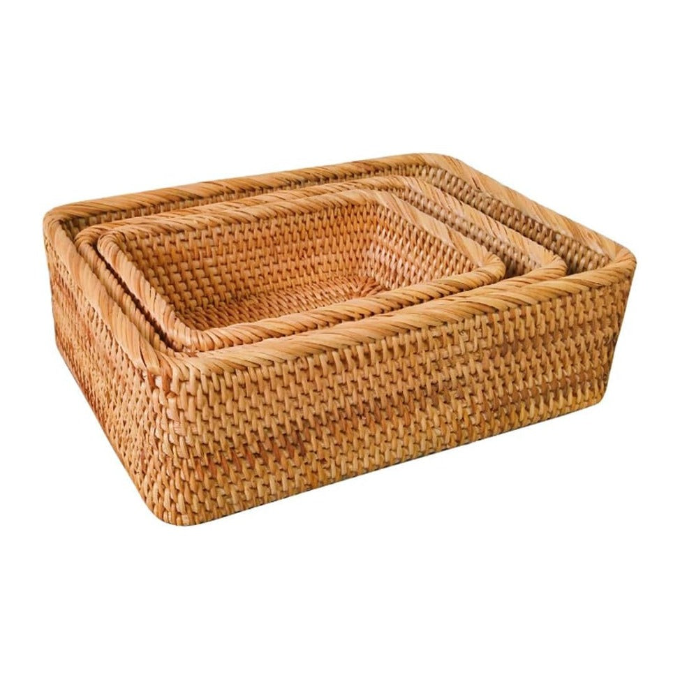 Handmade Rectangle Wicker Fruit Box Rattan Tray Magazine Organizer and Small ...