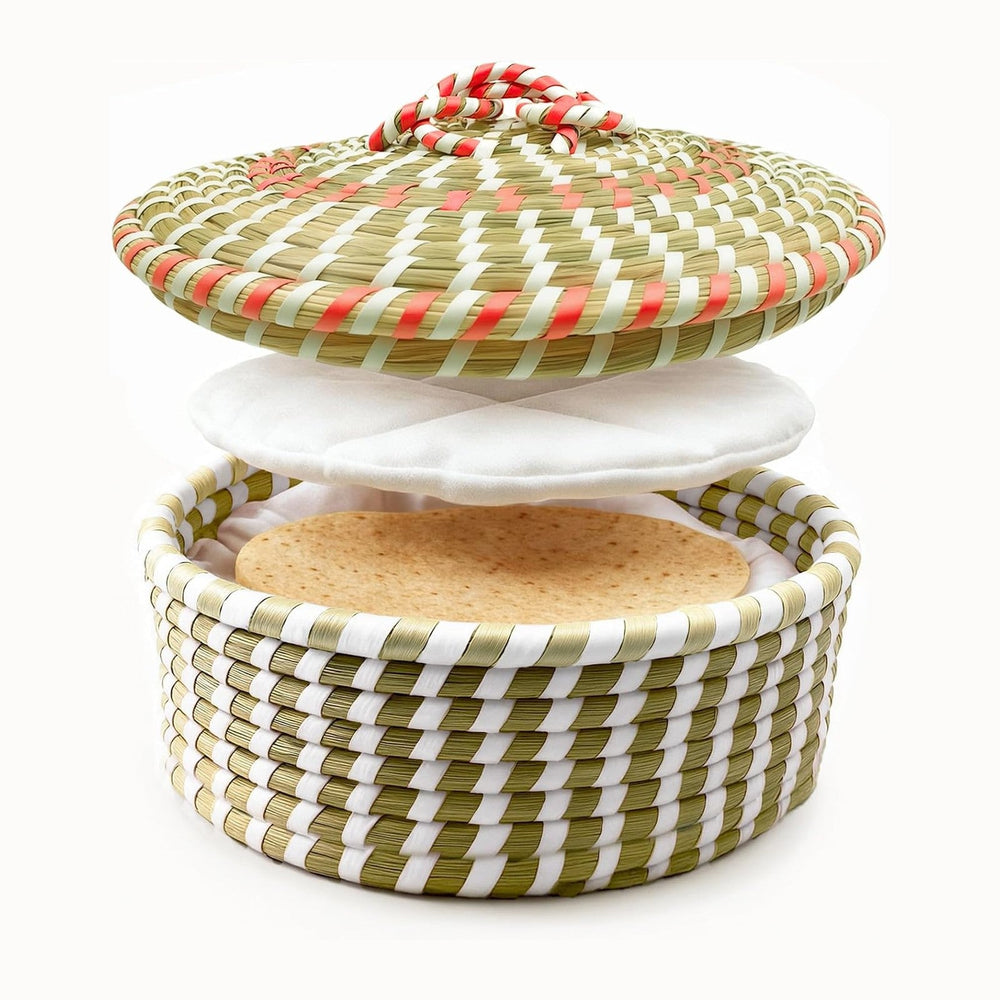 Handwoven Seagrass Tortilla Warmer Basket with Lid, 9.6" Breathable Natu...