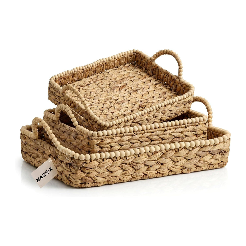 Handwoven Water Hyacinth Wicker Basket Set of 3 - Storage Baskets with Handle...