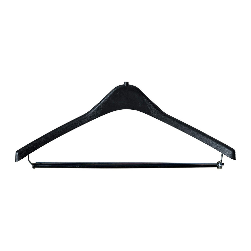 Heavy-Duty Black Plastic Coat Hanger with Locking Wooden Pant Bar, (Box of 25...