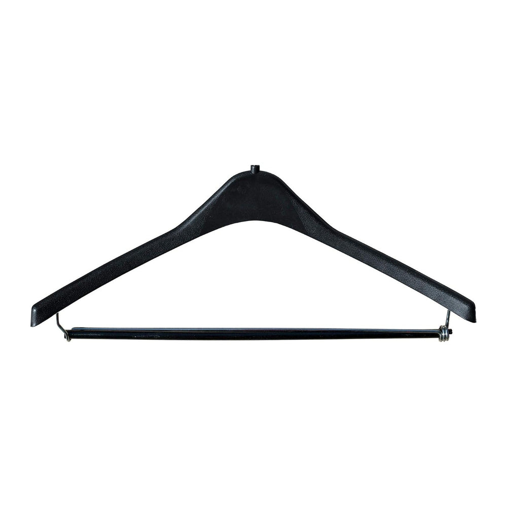 Heavy-Duty Black Plastic Coat Hanger with Locking Wooden Pant Bar, (Box of 25...