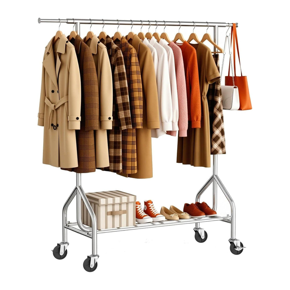Heavy Duty Clothes Rack Load 500 LBS，Clothes Rack for Hanging Clothes，Rolling...