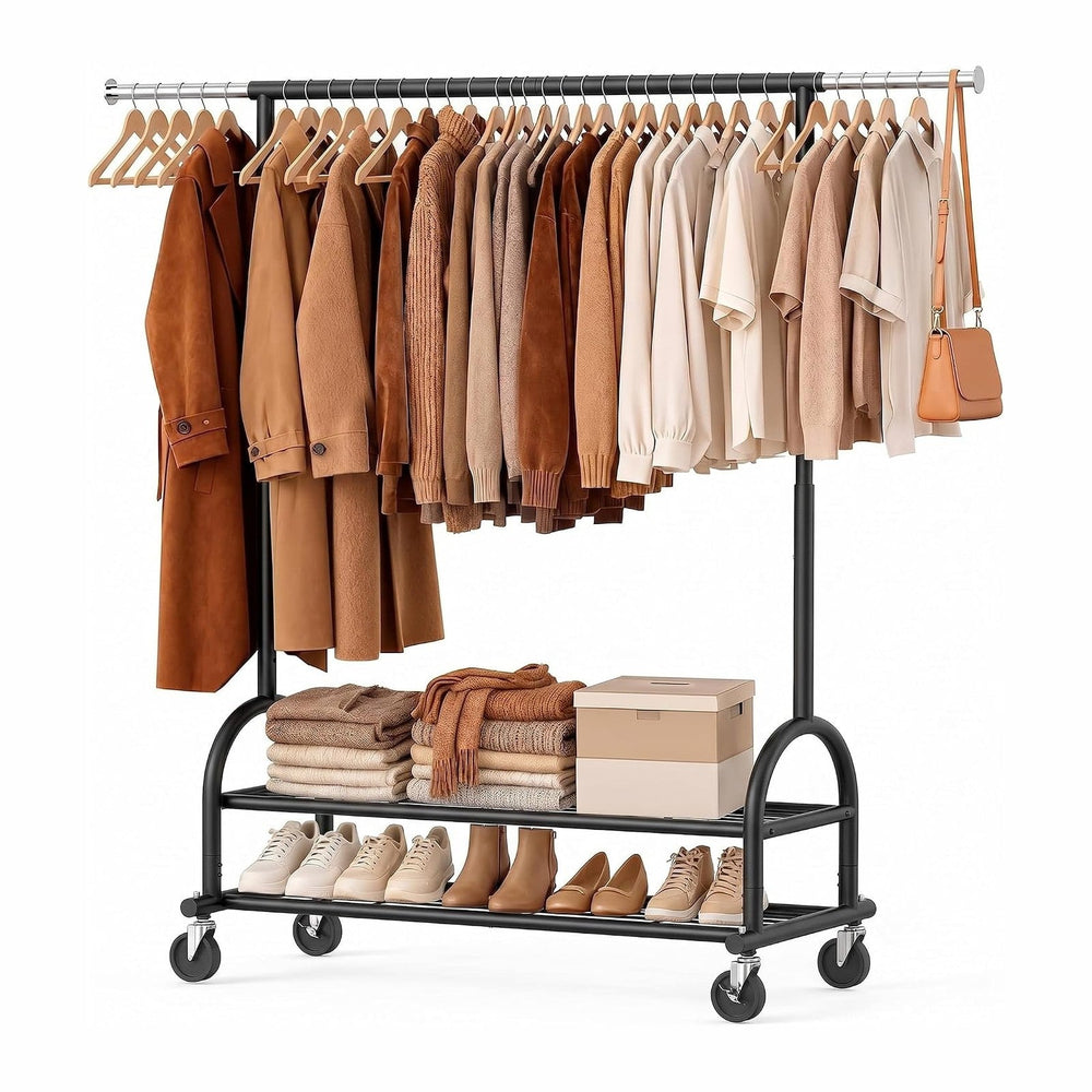 Heavy Duty Metal Clothes Rack Load 586 LBS, Height‑Adjustable Rolling Garment...