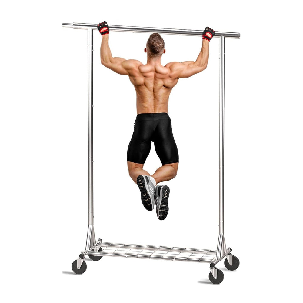 Heavy Duty Rolling Garment Rack with Wheels, 550LBS Clothing Rack (Silver)