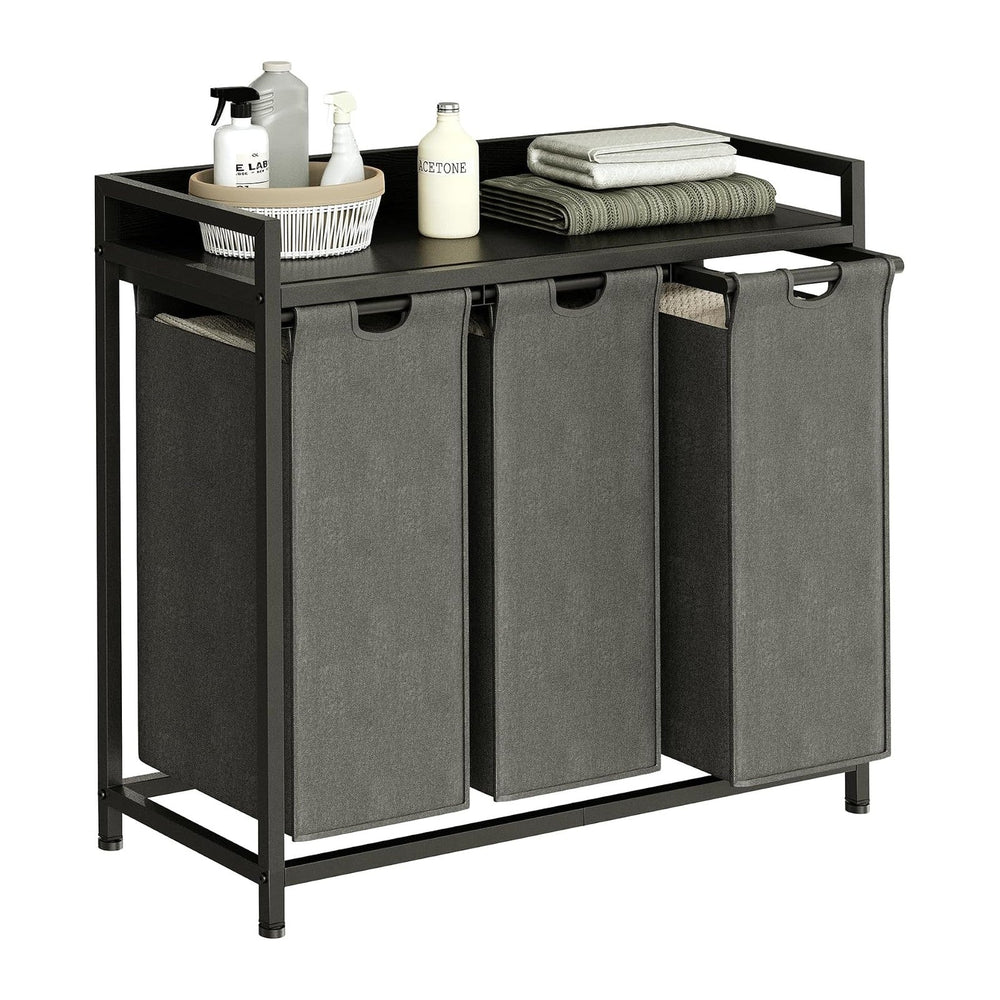 Herture Laundry Hamper with Shelf, Laundry Basket 3 Section, Laundry Sorter w...