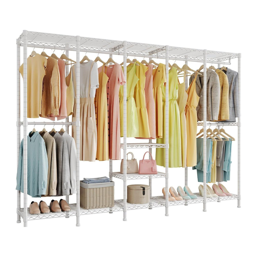Higeego H5 Clothing Rack for Hanging Clothes, Heavy Duty Closet Rack, White