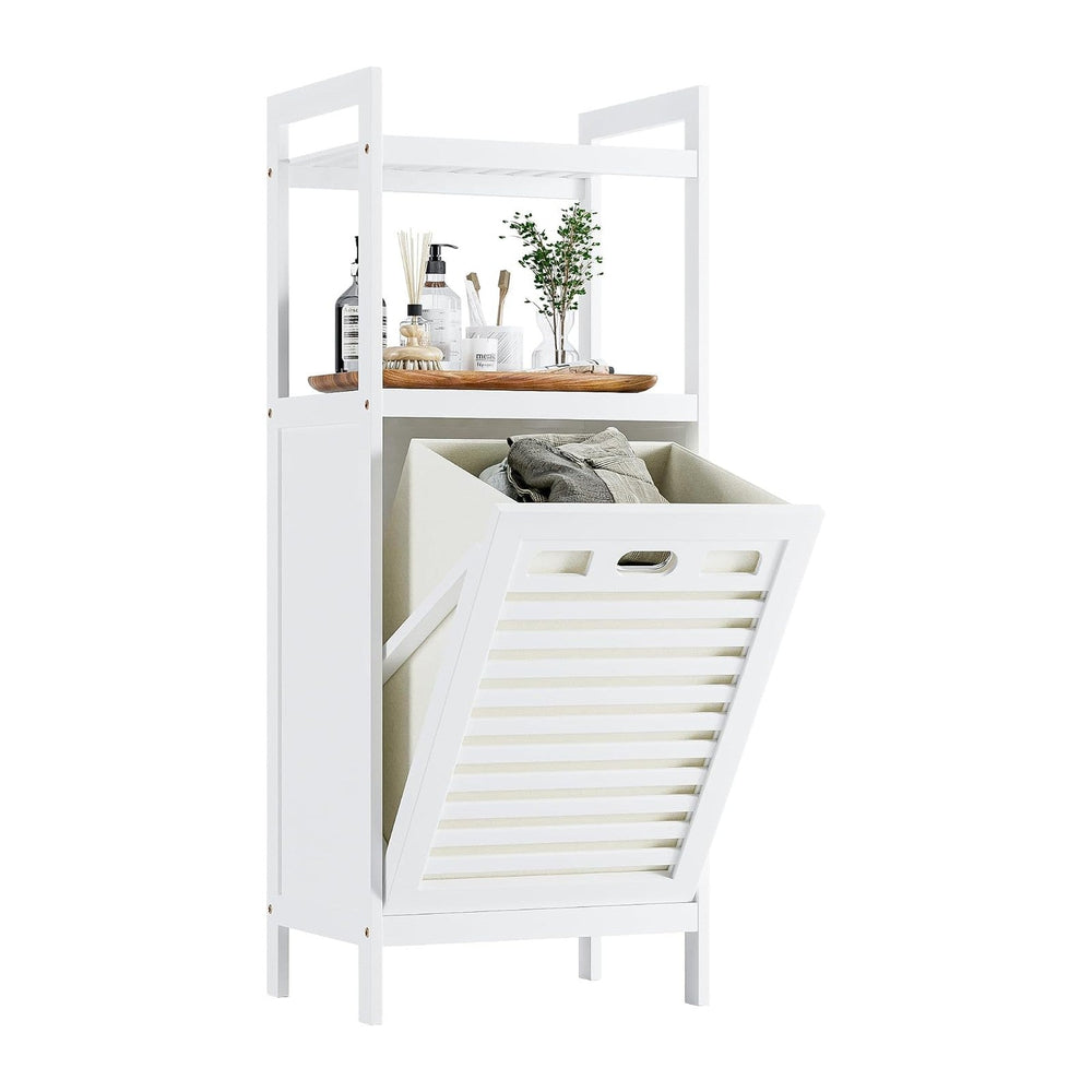 HITNET Bamboo Tilt Out Hamper, 10 Gal Bathroom Laundry Cabinet with Hidden Fo...