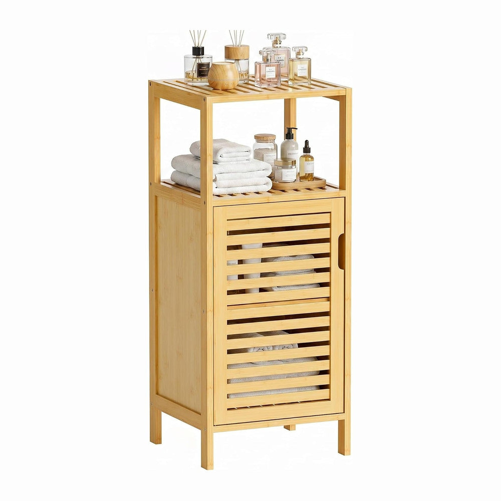 HITNET Bathroom Cabinet Freestanding, Small Bamboo Floor Cabinet, 4 Tier Sing...