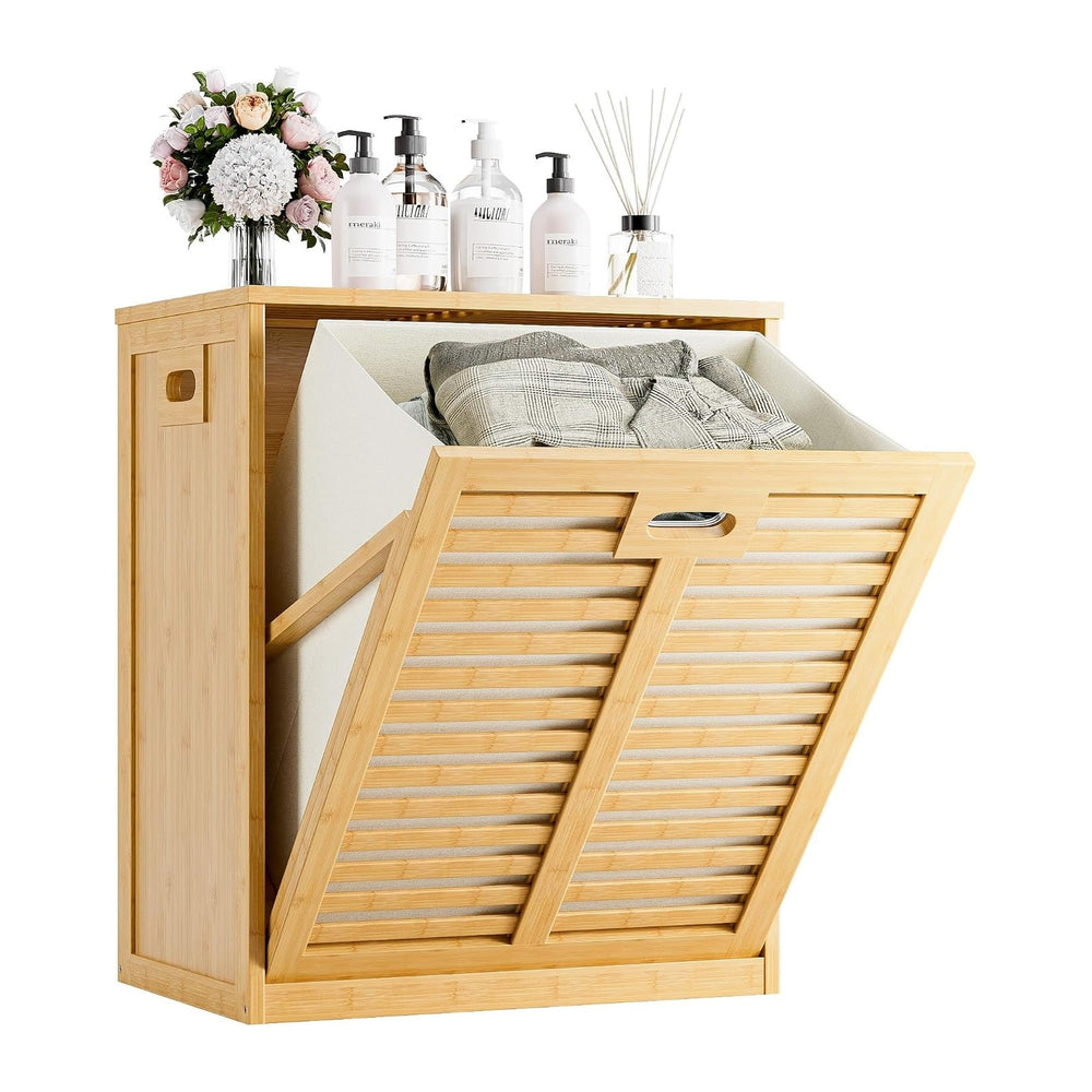 HITNET Tilt Out Laundry Hamper, Bamboo Laundry Cabinet with Hidden Removable ...