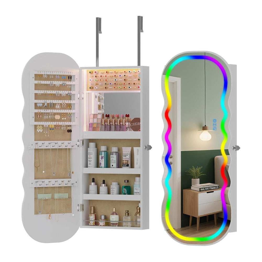 HNEBC LED Mirror Jewelry Cabinet with RGB Lights,42.5" Wall Mounted Jewe...