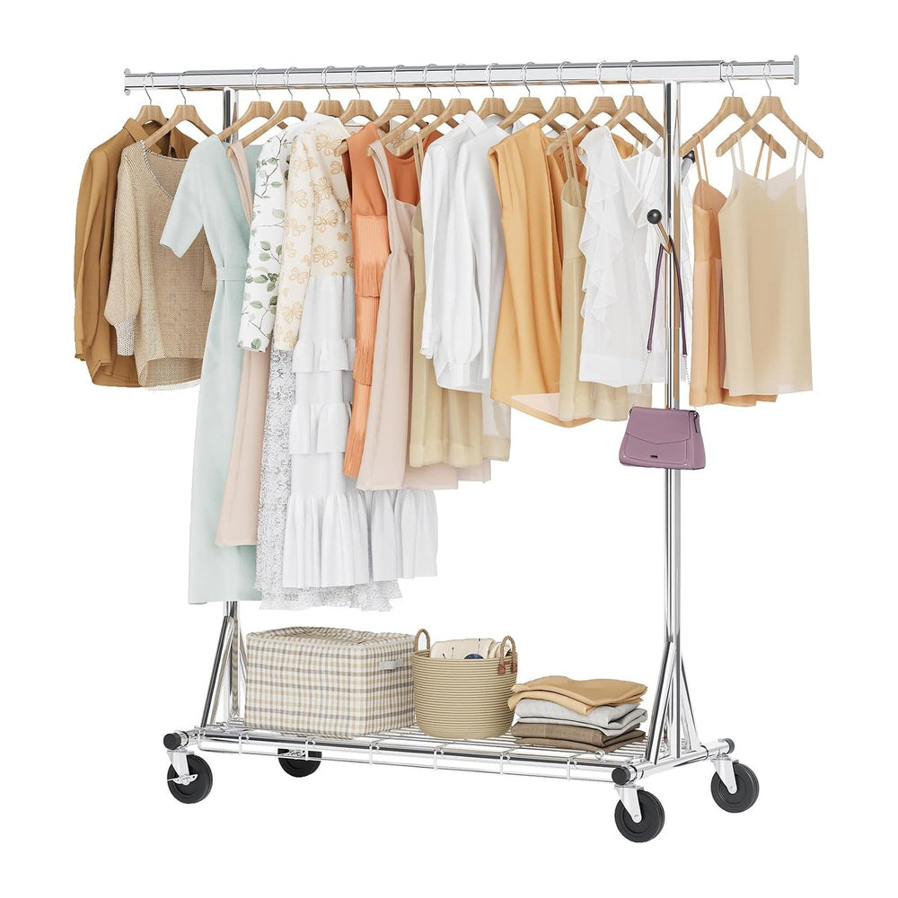 Hoctieon 1-Minute Assembly Clothes Rack, 480 lbs Heavy Duty Rolling Clothing ...