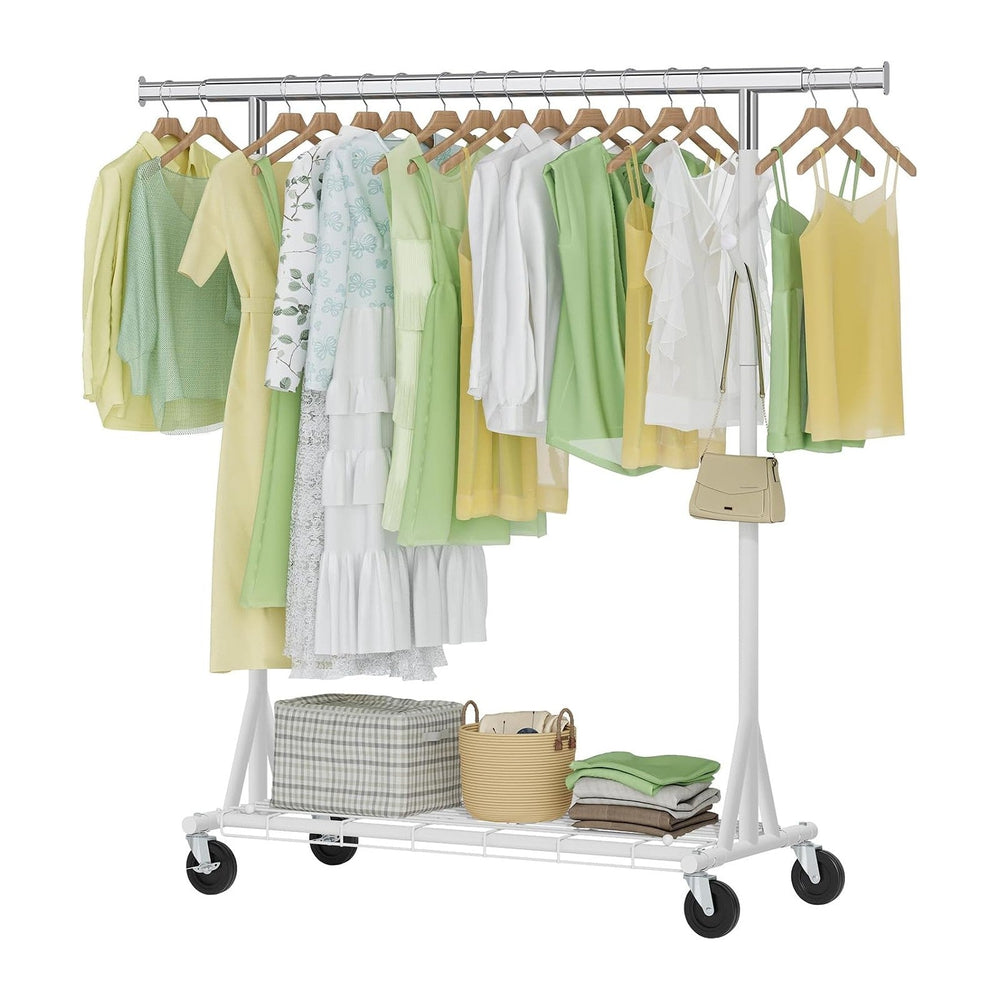 Hoctieon 1-Minute Assembly Clothes Rack, 480 lbs Heavy Duty Rolling Clothing ...