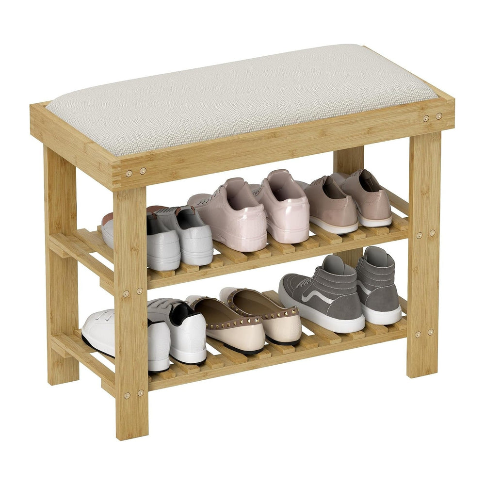 HOMCOM Small Bamboo Shoe Bench 3-Tier Storage 23.6" x 11.4" x 19.3&...