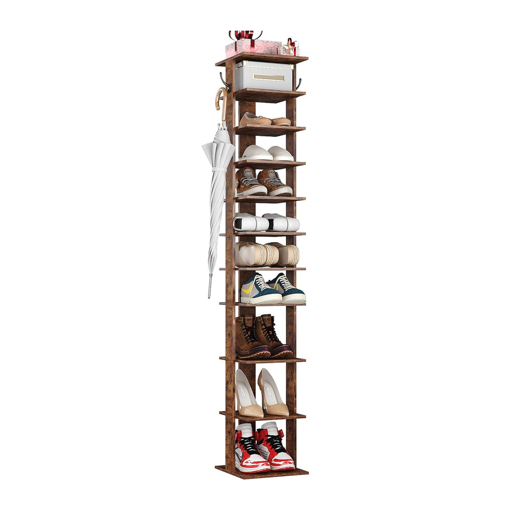 HOMEFORT 10-Tier Vertical Shoe Rack, Corner Shoe Tower, Slim Shoe Organizer w...
