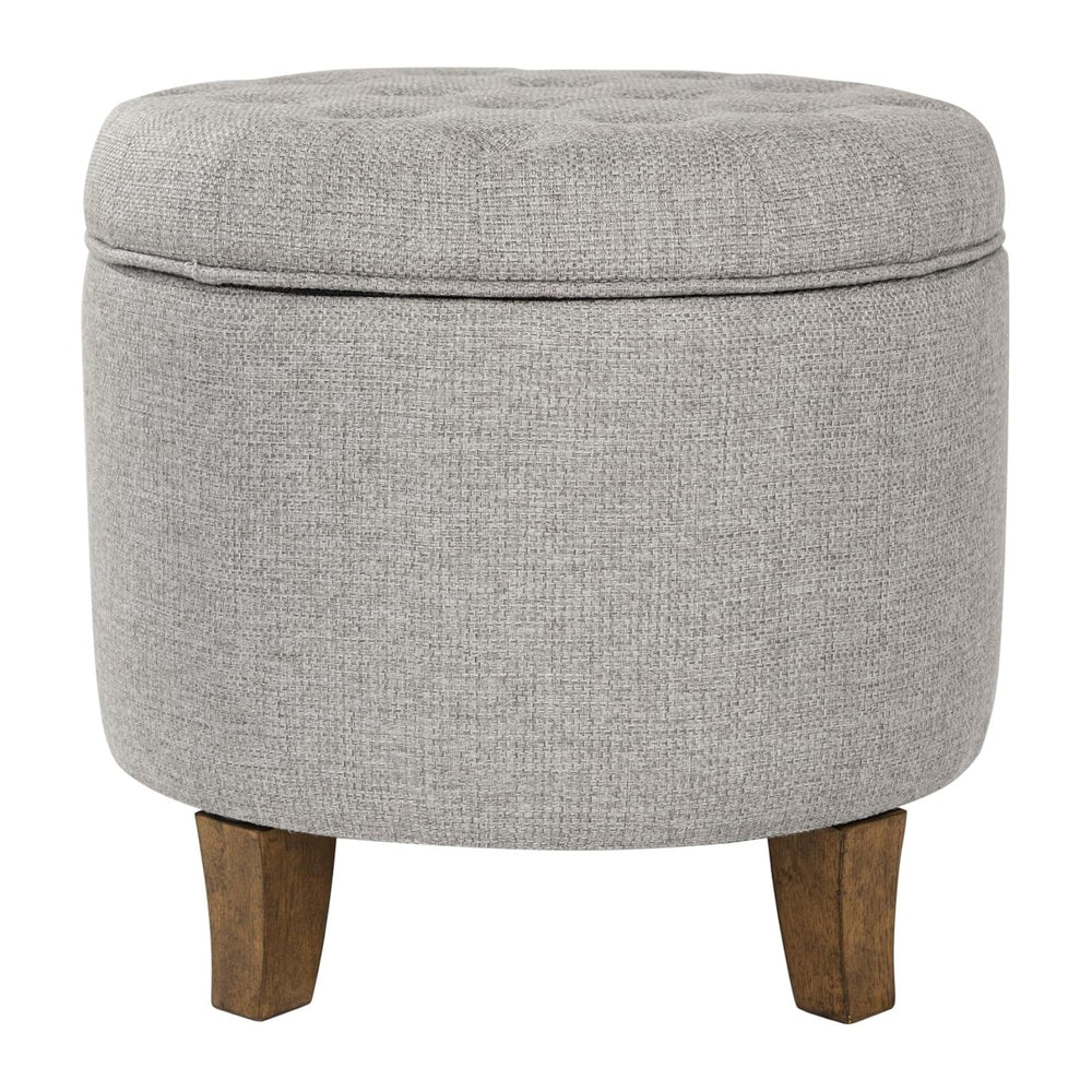 HomePop 19" Button Tufted Round Storage Ottoman - Gray Fabric