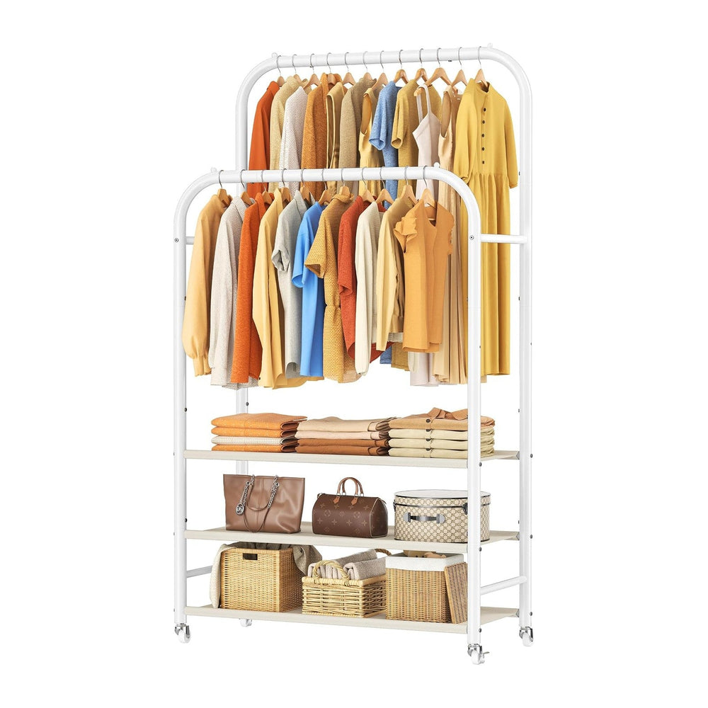 HOMIDEC Clothes Rack,Double Rods Clothing Rack with 3 Tier Shelve&Wheels