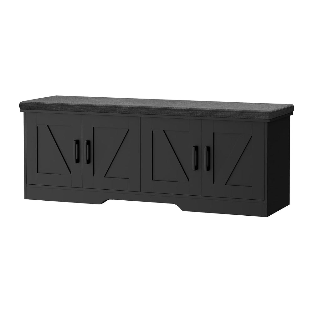 HOMSHO Farmhouse Shoe Storage Bench with 4 Barn Doors & Padded Seat Cushion