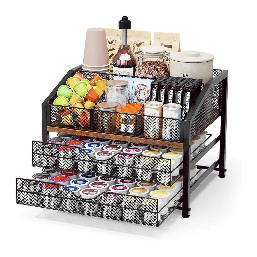 Homsorout Coffee Bar Organizer - Coffee Station for Countertop, Metal and Woo...