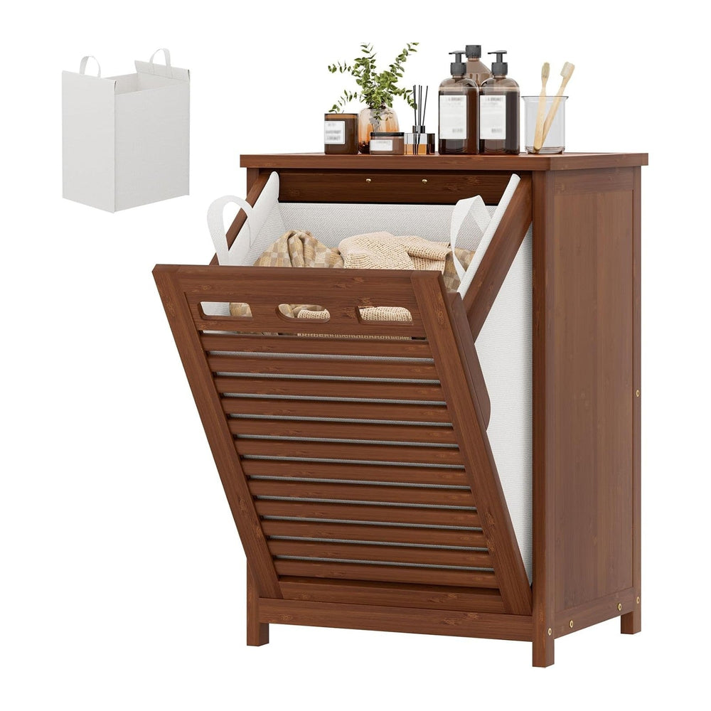 Homykic Bamboo Tilt Out Laundry Hamper Cabinet with 15.5 Gal Removable Bag