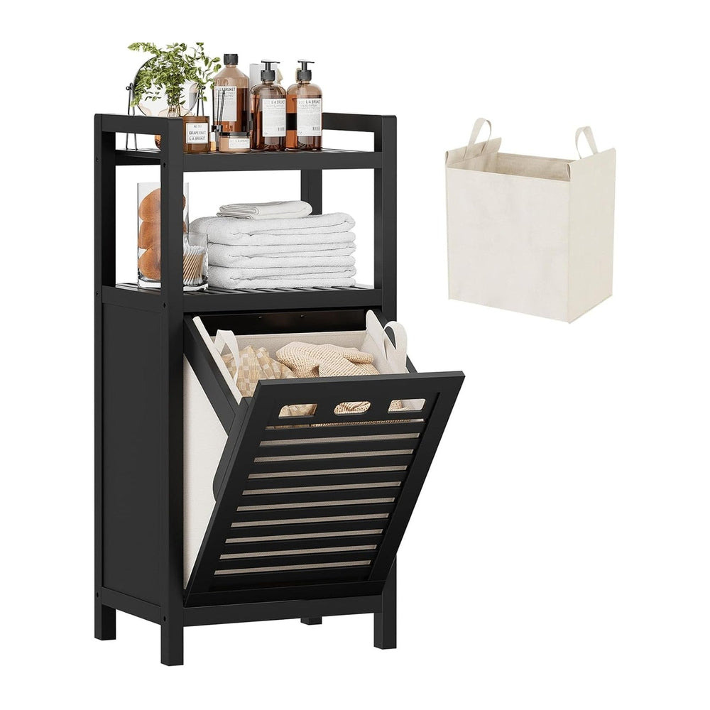 Homykic Tilt Out Laundry Hamper Cabinet with 10 Gal Removable Bag, Black
