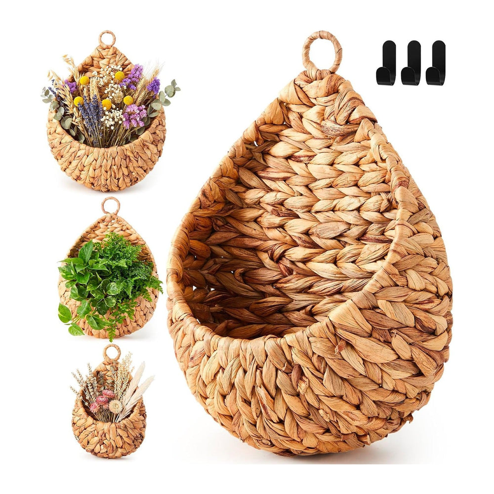 Honeydak 3 Hanging Baskets, Water Hyacinth, Teardrop, Jute (3 Pcs)