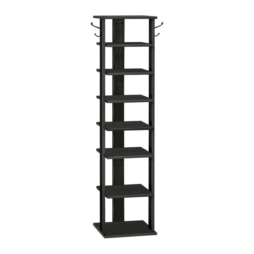 HOOBRO 8 Tiers Vertical Shoe Rack, Wooden Shoe Storage Organizer with Hooks, ...