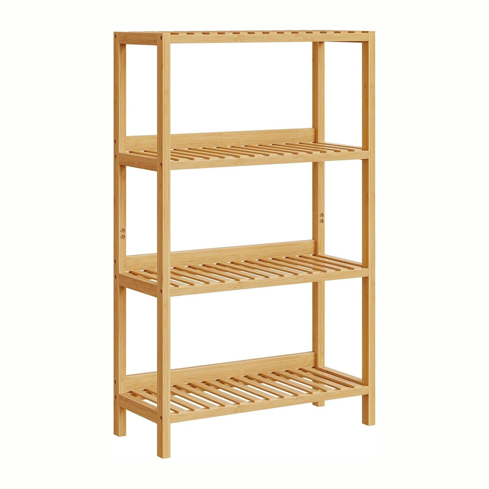 HOOBRO Bamboo Storage Shelf, 4-Tier Freestanding Shelving Unit, Multifunction...